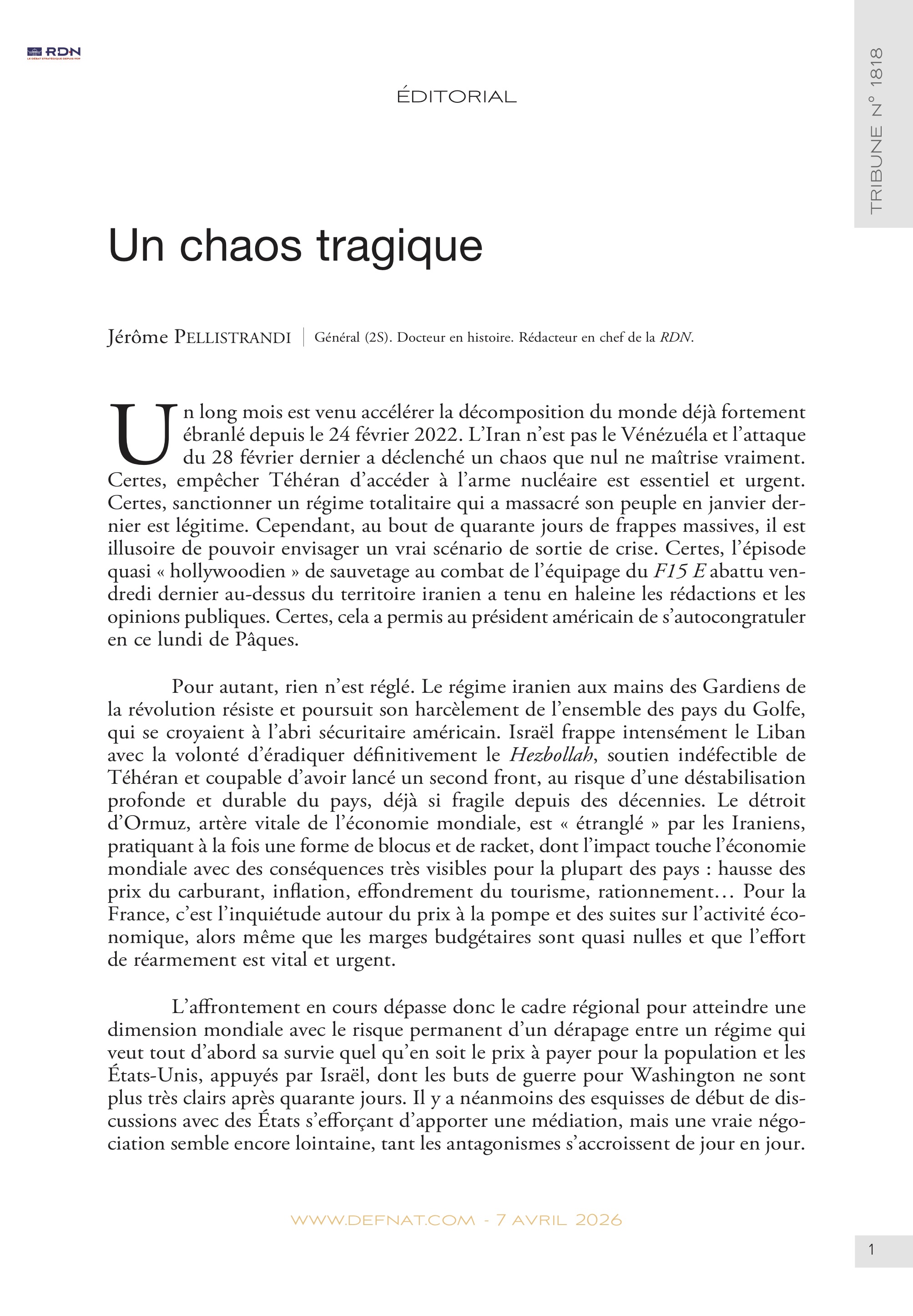 &Eacute;ditorial &ndash;&nbsp;Un&nbsp;chaos tragique (T&nbsp;1818)
